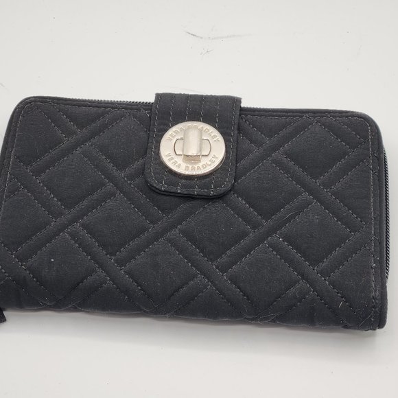 Vera Bradley Handbags - .RFID Turnlock Wallet  - Quilted Black - Vera Bradley